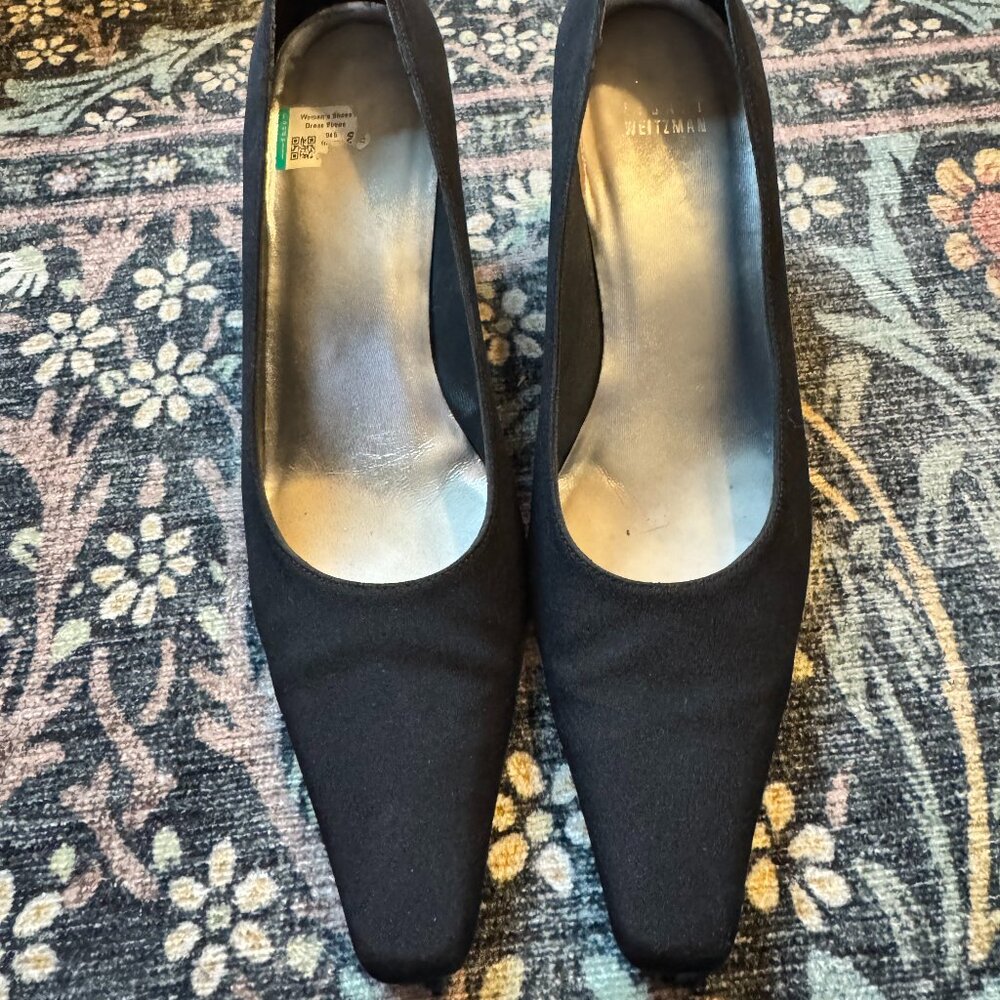 Vintage Stuart Weitzman Black Leather Pumps Estimated Size 7.5 Classic Heels